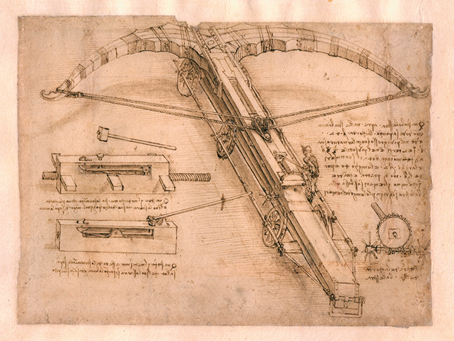 Drawing of a giant crossbow by Leonardo da Vinci (Circa 1485-92) Image credit: Veneranda Biblioteca Ambrosiana, Milano