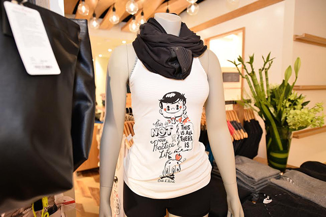 Lydia's artwork has also been used on custom Singapore product for Lululemon in the form of the Lululemon Cool Racerback Tank available for sale at the Lululemon store at ION Orchard B1-11.