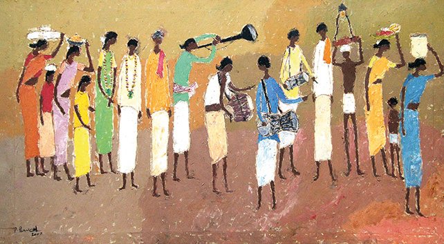 Village Wedding Procession – 02, P. Perumal, Oil on canvas, 2007