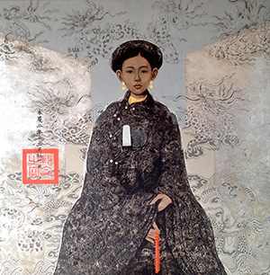 Bui Huu Hung, Royal Lady, Lacquer on wooden board 122 x 122 cm, 2014