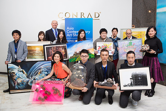Asia Contemporary Art Show 2015 - Asia Contemporary Art Show Director Mark Saunderson (back row far left) with Hong Kong local artists TK Chan, Randy Cariz