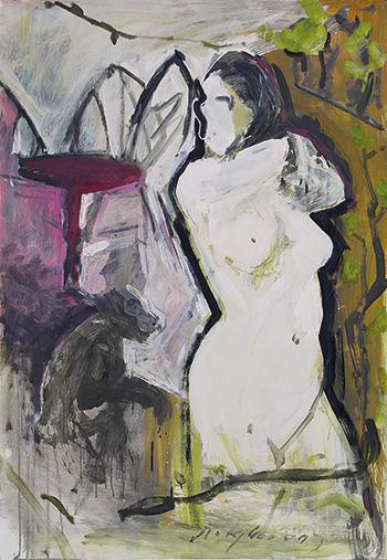 Wong Keen, Nude with Monkey, 1998, oil on paper, 63.5 x 99 cm