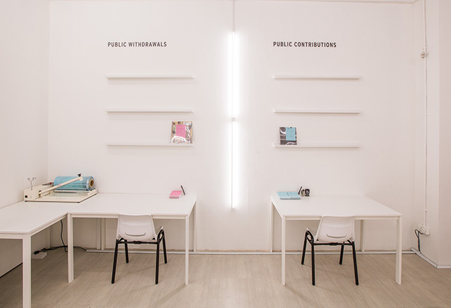 Loo Zihan, Of Public Interest: The Singapore Art Museum Resource Room, 2015 Installation of books from the Singapore Art Museum, Dimensions variable Singapore Art Museum commission, Collection of the Artist Image credit: Singapore Art Museum