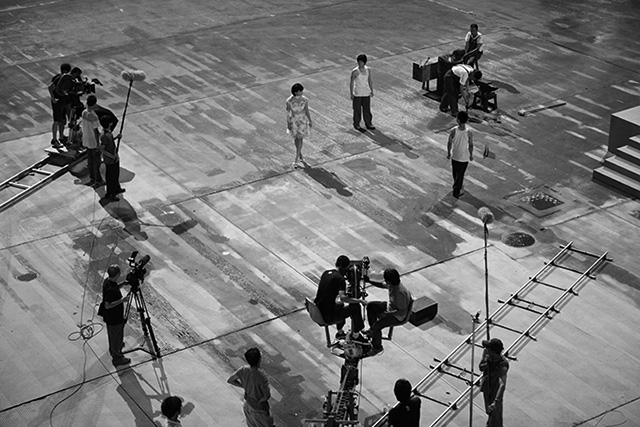 Production shot of The Fifth Night (II) Rehearsal, 2010, Multi-­channel film installation, 35mm film transferred  to HD, black and white, sound, 52 mins 10 secs,  Photo: ShanghART Gallery, © Yang Fudong