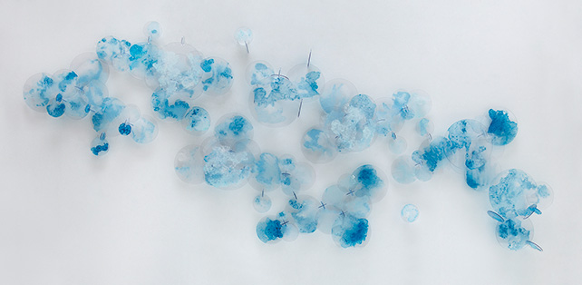Suzann Victor, Water Symphony in Blue Droplets, 2015, Assembled polycarbonate sheets, coloured paper pulp