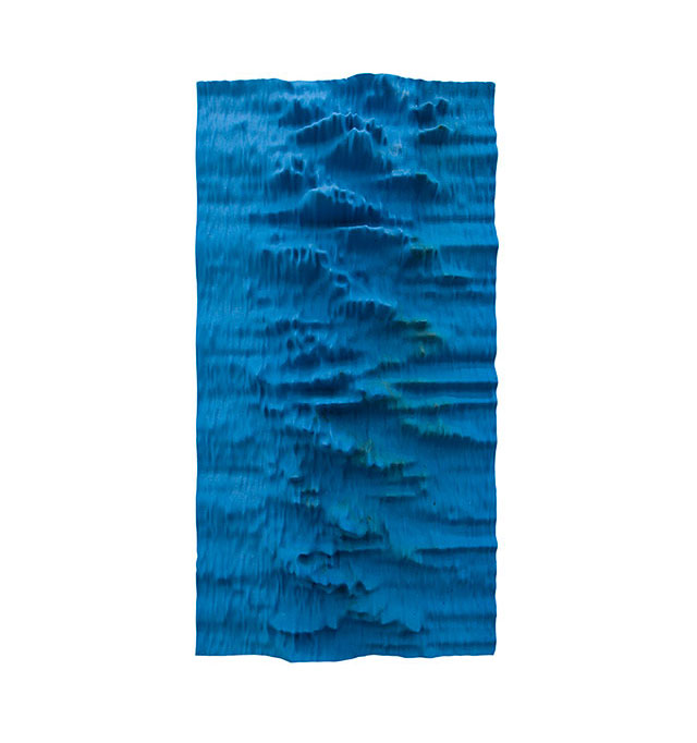 Jeremy Sharma, Tiktaalik, 2014, Blue pigment and cast polyurethane foam, robotic milled, 201 x 107 x 40 cm