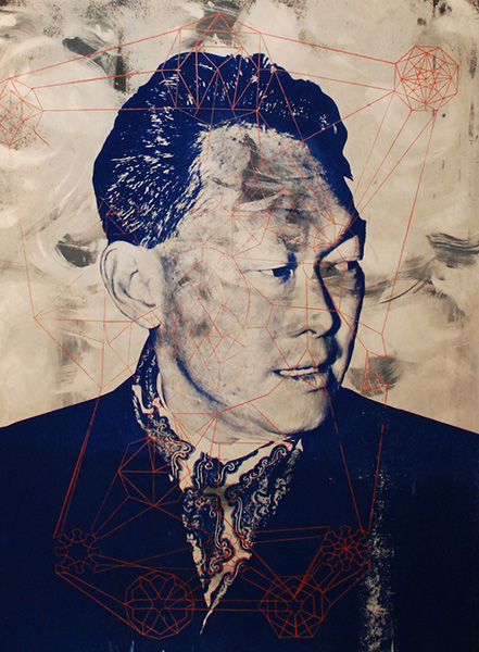 Minister Mentor, 110 x 80 cm, Mother of Pearl and Pigment on Black paper, 2014