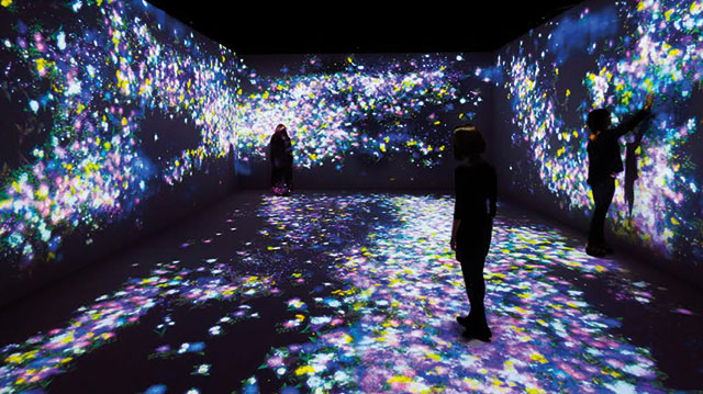 Flowers and People, Cannot be Controlled but Live Together - Dark by teamLab, 2015 Interactive digital installation at Ikkan Art Gallery. Image courtesy of teamLab and Ikkan Art Gallery.