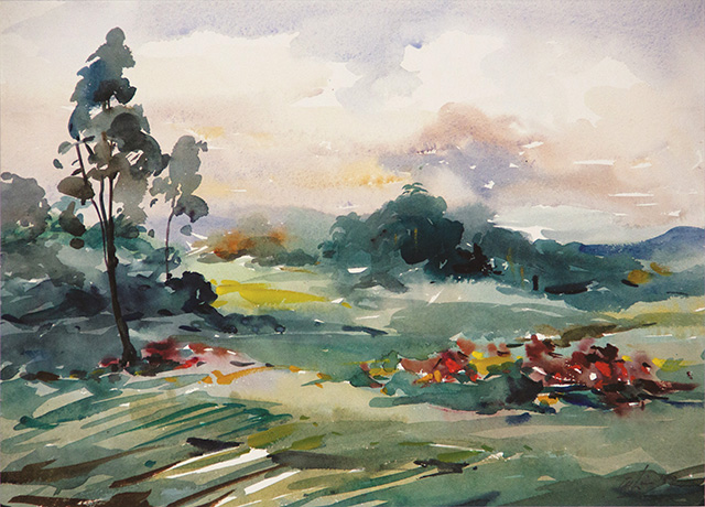 Lim Cheng Ho, Rolling Meadows, watercolour on paper, 31 x42 cm, 1959