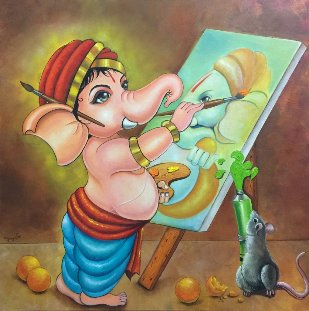 The Artist Ganesha by Gargi Sen, oil on canvas, 80x80cm,2016